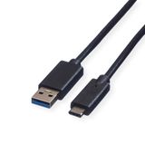 ROLINE USB 3.2 Gen 1 kabel, A-C, M/M, zwart, 2 m