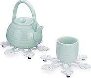 Merkloos Relaxdays Pannenonderzetters Sneeuwvlok - Gietijzer - Wit - 18 cm - Set van 2