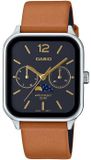 CASIO MTP-M305L herenhorloge, zwart, quartz, analoog, met maanfase, leren band
