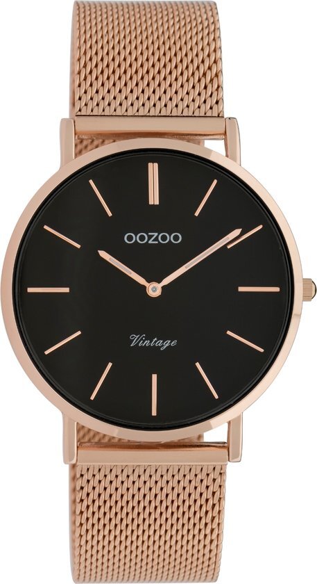 Oozoo Vintage Rosegoudkleurig/Zwart horloge 36 mm - Goudkleurig