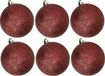 6x stuks boules de Noël pailletées en plastique rouge foncé 6 cm