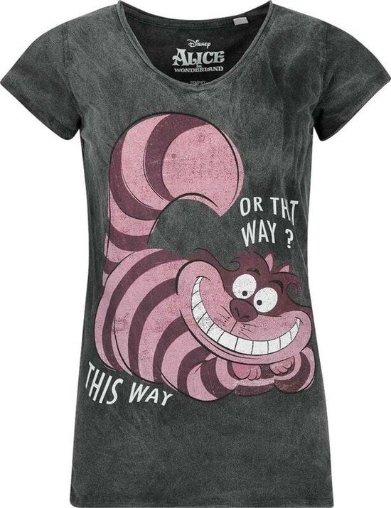 Alice In Wonderland Cheshire Cat - This Way or That Way? Dames T-shirt - zwart - 4XL
