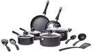 Amazon Basics Ceramic Non-Stick Cookware 15-Piece Set, Pots, Pans and Utensils, Black