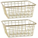 Merkloos / Sans marque Svenska Living Draadmand - Set van 4x stuks - goudkleurig - 20 x 15 x 8 cm - opbergmand - Keukenmandjes/sokkenmandjes