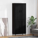 vidaXL Hoge kast, zwart, eikenlook, 69,5 x 34 x 180 cm, houtvezel