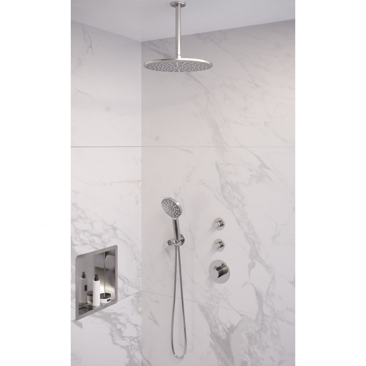 Brauer Regendoucheset Inbouw Plafond 30cm Rond Glans Chroom 3 Greeps Thermostaatkraan en Handdouche