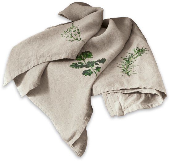LOBERON Theedoek set van 3 Herbal Gardens beige/groen