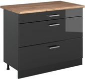 Vicco Keukenonderkast R-Line, Antraciet Hoogglans/Antraciet, 100 cm goudkleurig eiken werkblad