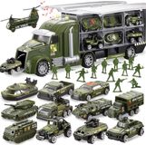 JOYIN 25-in-1 militair kinderspeelgoed voor kinderen vanaf 3 jaar, speelgoed voor peuters, jongens speelgoed, leger mannen tanks set met soldaatmannen, mini-gevechtswagens in transportwagen met licht