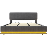 Lit capitonné 180x200 cm gris foncé en tissu velours côtelé avec LED et USB-C