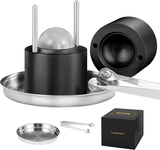 Vevor Ijsbalpers, 6,1 cm, ijspers set van aluminiumlegering voor ijsbal van 60 mm, ijspers met tang en lekbak, voor whisky, cocktail