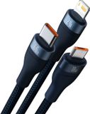 Baseus - Flash - Series 3-in-1 kabel voor snel opladen USB-A naar USB-C / Micro-USB / Lightning 66W 480Mb/s 1,2m blauw