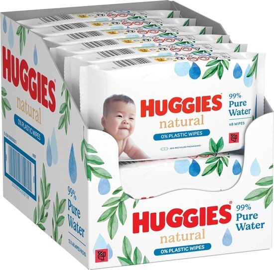 Huggies - Natural - 0% Plastic - Billendoekjes - 384 babydoekjes - 8 x 48