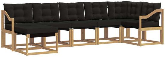 vidaXL - Hoek loungeset - 7 zitplekken - Wit en zwart - Acacia hout