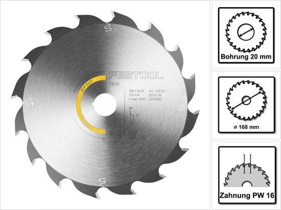 Festool Cirkelzaagblad voor Hout | Wood Rip Cut | Ø 168mm 16T - 205763