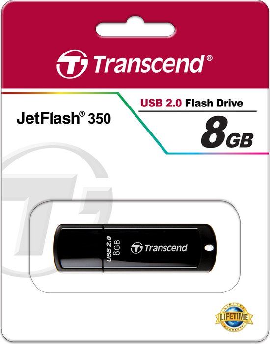 Transcend JetFlash 350 USB-stick - 8GB - USB 2.0 - Zwart