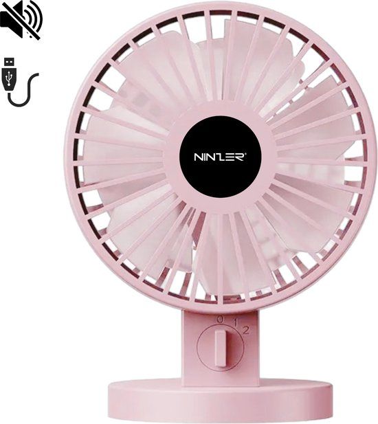 Ninzer Stille Mini USB Ventilator - Roze - Tafelventilator - 26 dB - 5W
