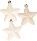 Kaemingk B.V. Boules de Noël étoiles - plastique - 6x pièce - blanc crème - 7 cm