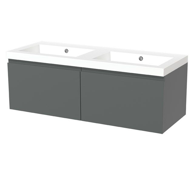 Maxaro Badkamermeubel 120cm Modulo Middengrijs 2 Lades Greeploos Wastafel Mineraalmarmer - 6095819752732
