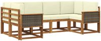 vidaXL - Hoek loungeset - 6 zitplekken - Massief Acacia Hout - Natuurlijk en Crème