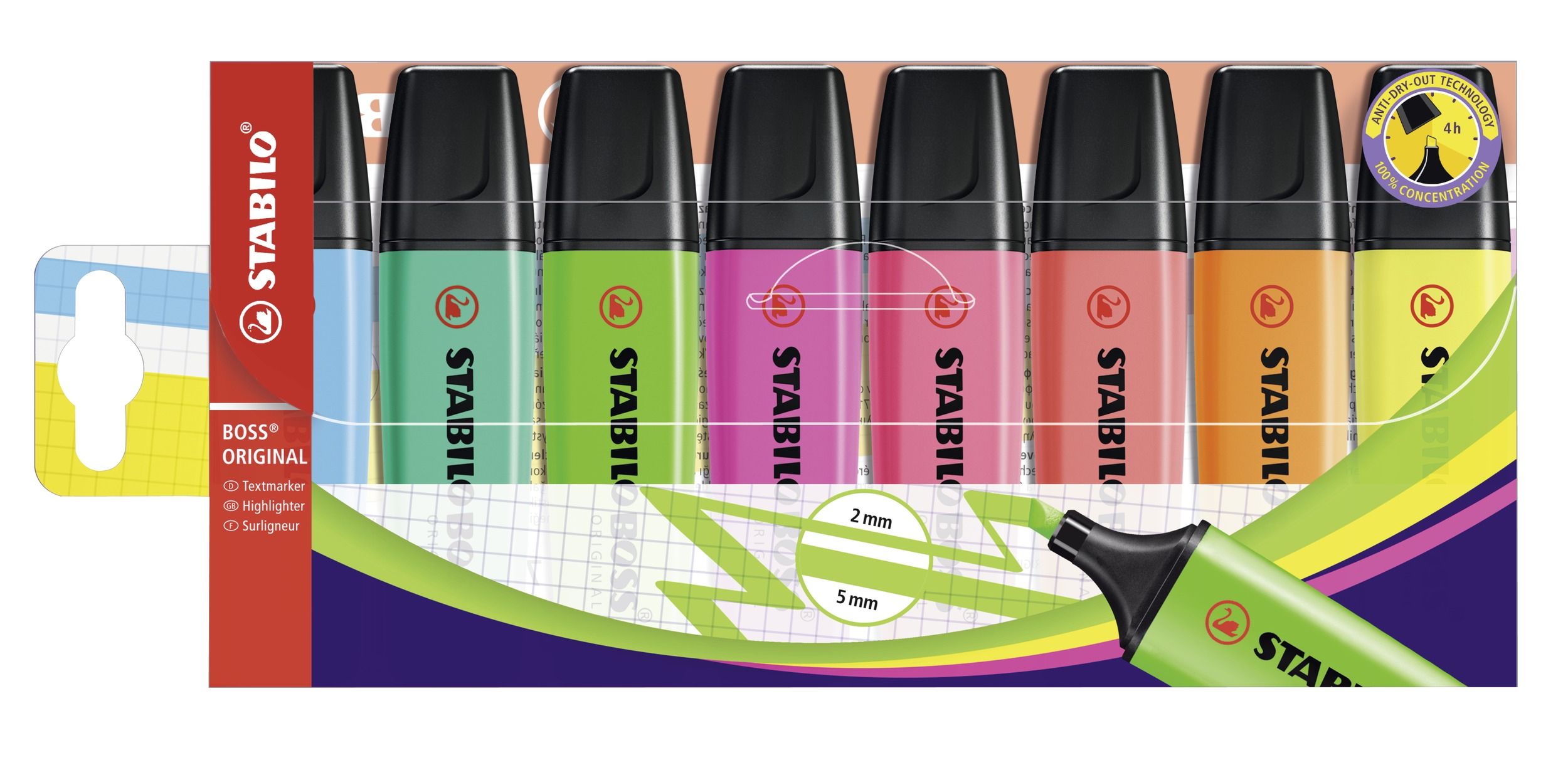 STABILO BOSS ORIGINAL - Markeerstiften - Etui met 8 kleuren - Multi
