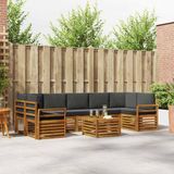 vidaXL - Bank loungeset - 7 zitplekken - Natuurlijk en antraciet - Acacia hout