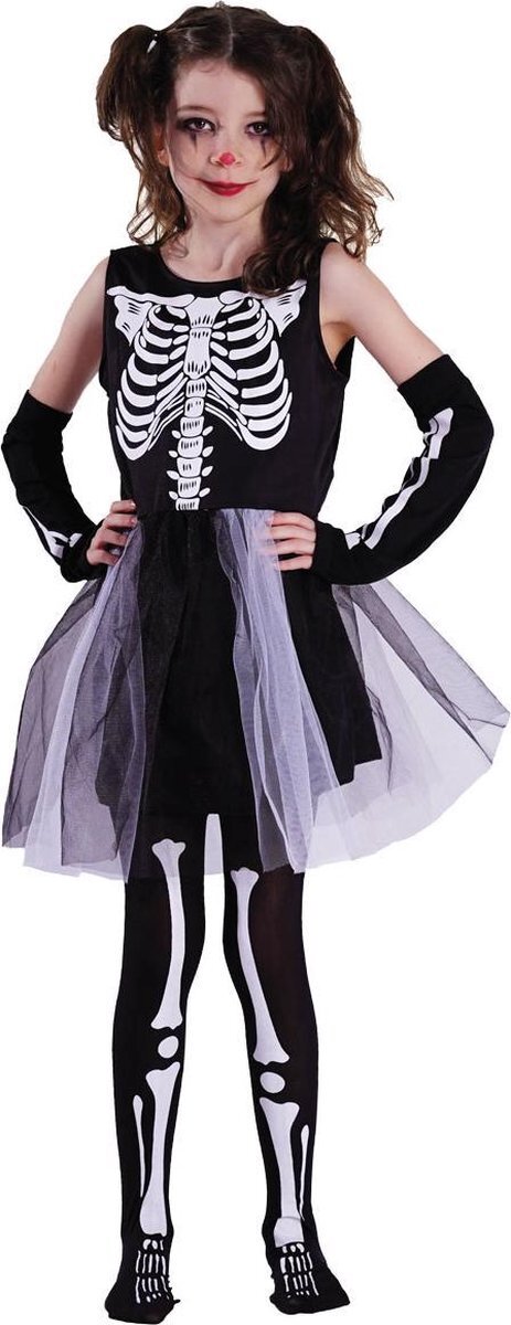 P'TIT Clown Halloween Meisjes Verkleedjurkje Skeleton Girl maat 120-130