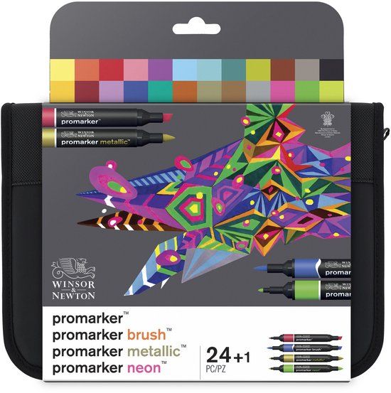 Winsor & Newton Brush- & Promarker etui 24 kleuren - Penseelstiften