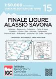 Carta IGC Carta n. 15 Finale Ligure, Alassio, Savona 1:50.000. Carta dei sentieri e dei rifugi