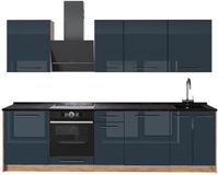 Vicco Complete keukeneenheid Fame-Line, Donkerblauw hoogglans/Goudkleurig Eiken, 280 cm, WB Antraciet
