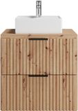 Vente-unique Opgehangen badkamermeubel met houtnerfpatroon en vierkante opbouwwastafel - Licht naturel - B60 cm - ZEVARA
