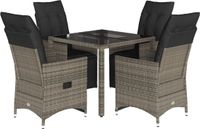 vidaXL 5-delige Bistroset met kussens, poly rattan, grijs