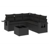 vidaXL 6-delige Loungeset met Kussens, Poly Rattan, Zwart