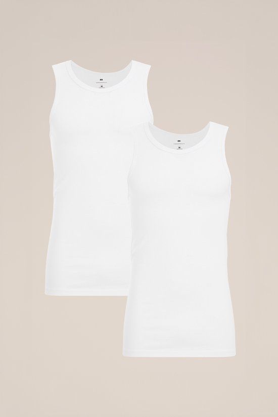 WE Fashion Heren Tanktop Stretch - Wit - L - 2 Stuks