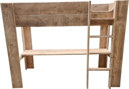 Wood4you - Hoogslaper Noortje bed met bureau steigerhout 210Lx165Hx96D cm