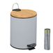 Relaxdays Pedaalemmer 5 liter, Softclose, Bamboe Deksel, Grijs