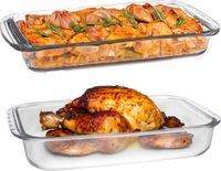 Plat sans marque en verre borosilicaté - set de 2 - rectangulaire - 3,7 et 5,0 litres - plat de service