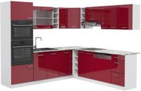 Vicco Cuisine d'angle R-Line, Rouge brillant/Blanc, 247 x 237 cm sans plan de travail