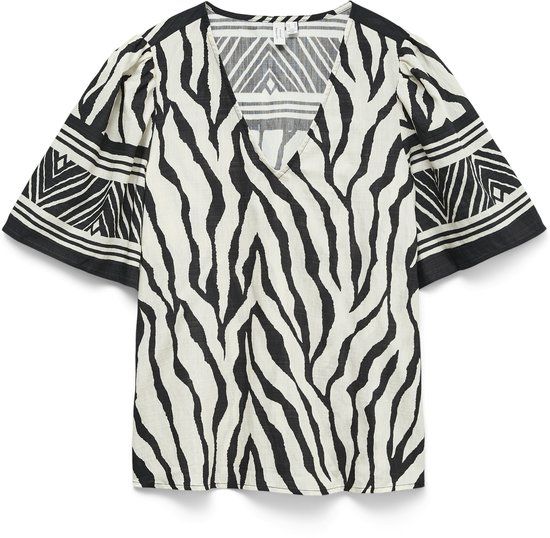 VERO MODA VMKAMILLE 2/4 V-NECK TOP WVN BTQ BE Dames Blouse M Zwart Zebraprint