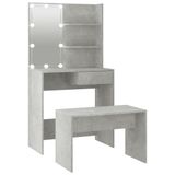 vidaXL Ensemble de coiffeuse avec éclairage LED, bois d'ingénierie, gris béton