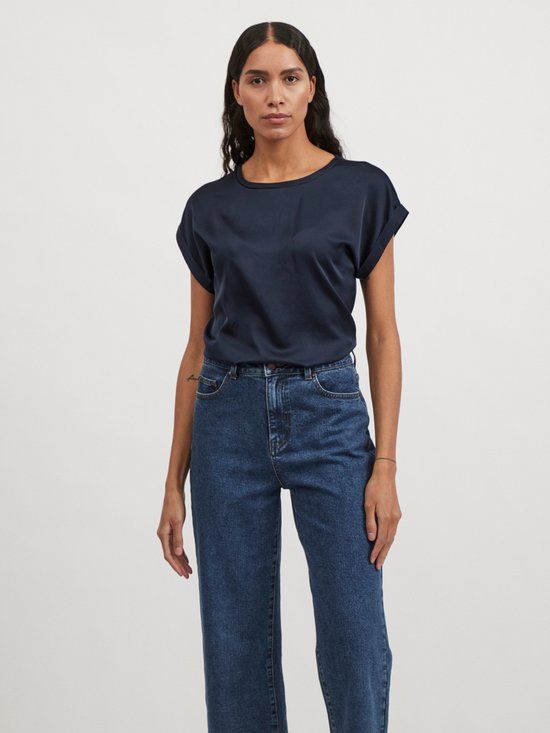 VILA VIELLETTE S/S SATIN TOP/SU - NOOS Dames Top - Maat 40 - Navy Blazer