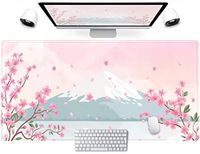 Japanse bureaumat, pastelroze kersenbloesem-muismat Mt Fuji Japan grote gaming anime muismat XXL 80 x 40 cm, Kawaii esthetische bloem schattige vrouwen kantoordecoratie computer laptop toetsenbordmat