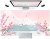 Japanse bureaumat, pastelroze kersenbloesem-muismat Mt Fuji Japan grote gaming anime muismat XXL 80 x 40 cm, Kawaii esthetische bloem schattige vrouwen kantoordecoratie computer laptop toetsenbordmat