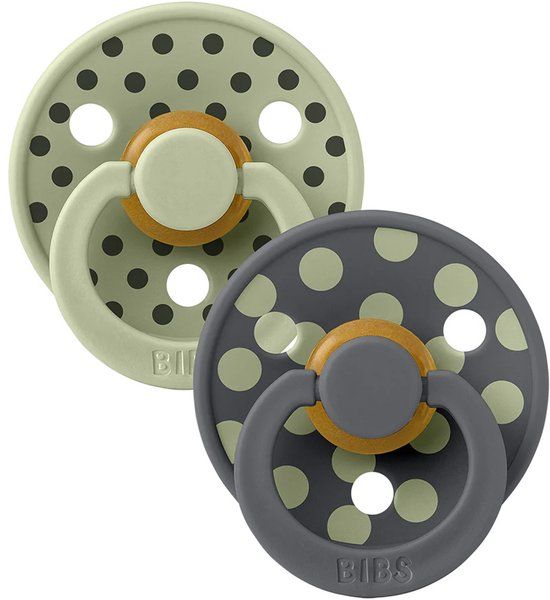 BIBS Studio Polka Fopspeen - Rond - 2 Stuks - 6-18 Mnd - Sage / Iron