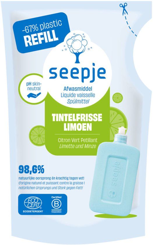Seepje Afwasmiddel Re-fill Tintelfrisse Limoen Geur - 500 ml