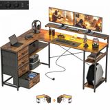 Homcom Gaming Bureau - Spaanplaat, Staal - 155L x 110B x 91,4H cm - Rustiek bruin