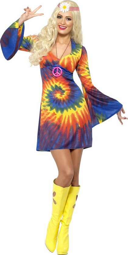 - 1960s Tie Dye Jurkje - Hippie verkleedkleding dames maat 36-38