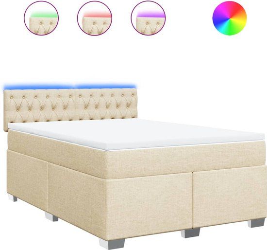 vidaXL Boxspring met matras stof crèmekleurig 140x190 cm