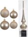 Decoris Kaemingk B.V. Compleet glazen kerstballen pakket champagne glans/mat 39 stuks - 18x 4 cm en 20x 6 cm - Inclusief piek glans