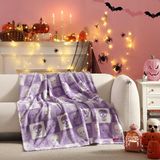 Betsey Johnson - Deken, boterzachte deken voor bank of bed, stoutmoedig pluche en extra groot beddengoed, Halloween-decoratie (gebarsten geruite schedel paars, 127 x 177 cm)